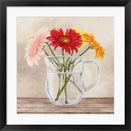 Framed Fleurs et Vases Jaune I Print