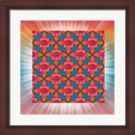 Framed Lotus Tile Color I Print