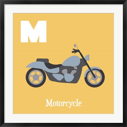 Framed Transportation Alphabet - M is for Motorcycle Print