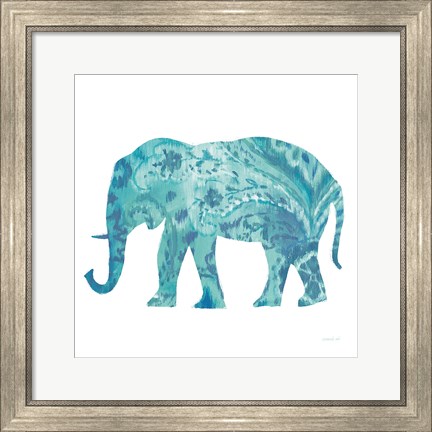 Framed Boho Teal Elephant II Print