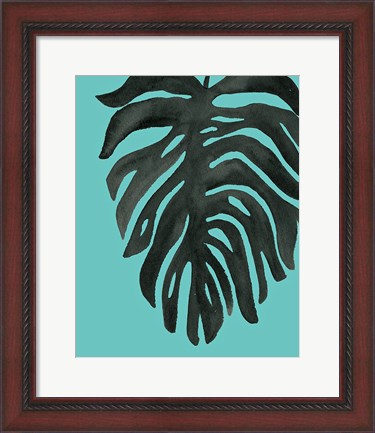 Framed Tropical Palm II BW Turquoise Print