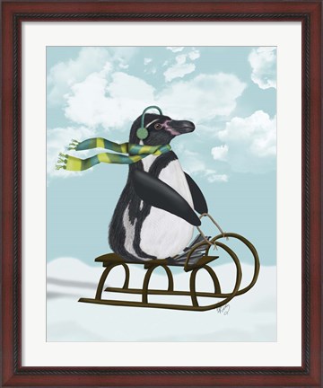 Framed Penguin On Sled Print