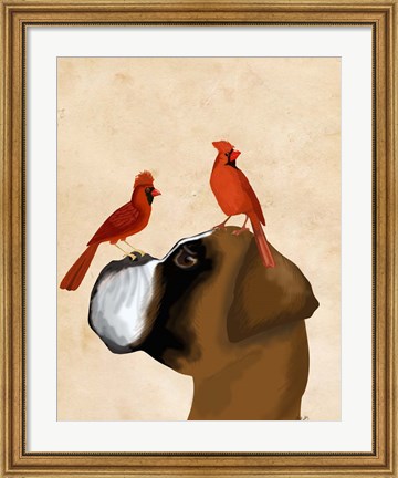 Framed Boxer and Red Cardinals Print