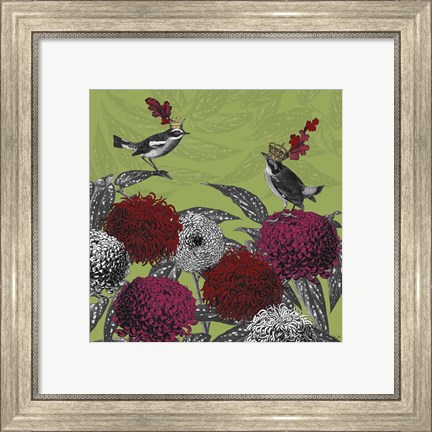 Framed Blooming Birds, Chrysanthemum 1 Print