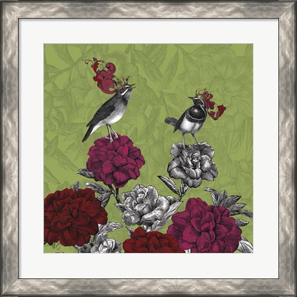 Framed Blooming Birds, Rhododendron Print