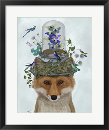 Framed Fox with Butterfly Bell Jar Print