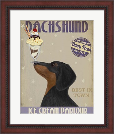 Framed Dachshund, Black and Tan, Ice Cream Print