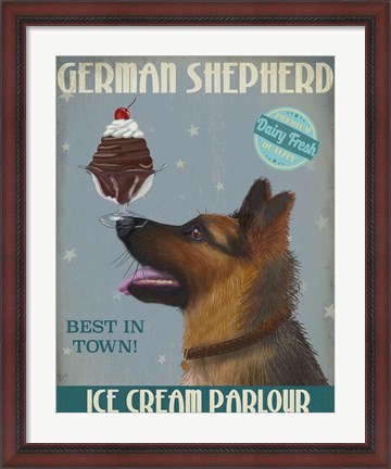 Framed German Shepherd Ice Cream Print