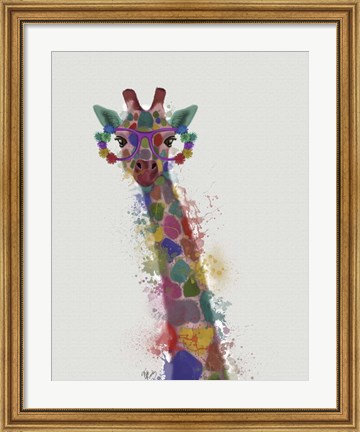 Framed Rainbow Splash Giraffe 1 Print