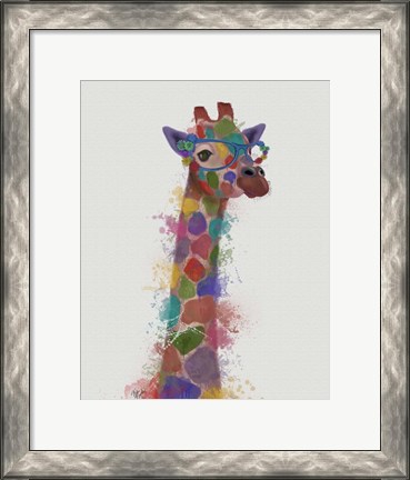 Framed Rainbow Splash Giraffe 2 Print