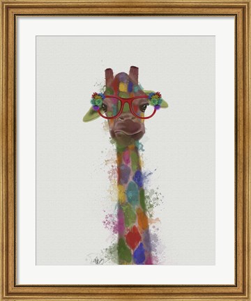 Framed Rainbow Splash Giraffe 3 Print