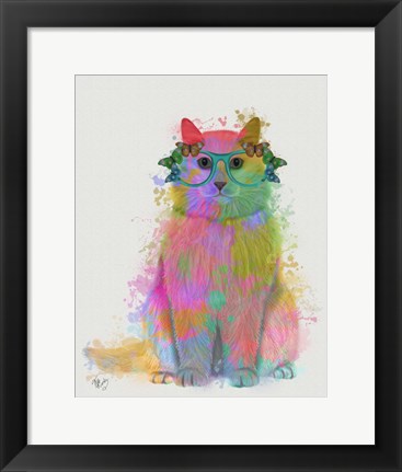 Framed Rainbow Splash Cat 3, Full Print