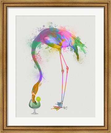 Framed Rainbow Splash Flamingo 3 Print