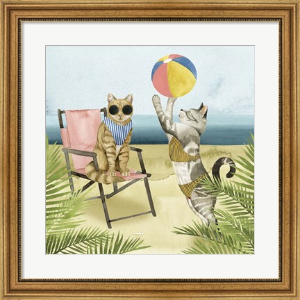 Framed Coastal Kitties I Print