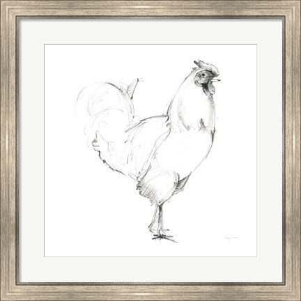 Framed Rooster II Dark Square Print