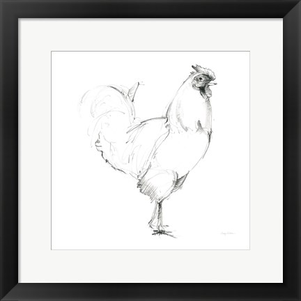 Framed Rooster II Dark Square Print