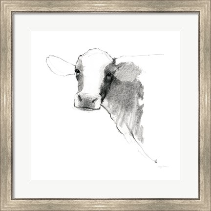 Framed Cow II Dark Square Print