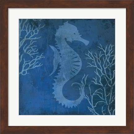 Framed Navy Sea horse Print