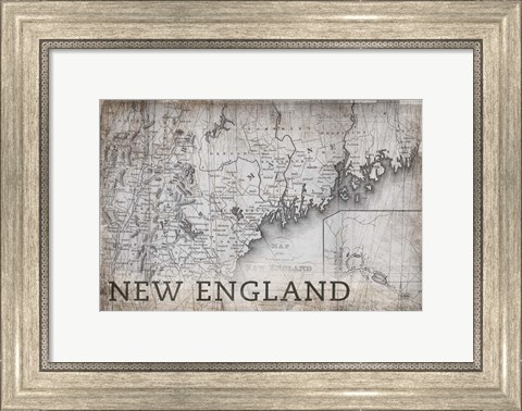 Framed New England Map White Print