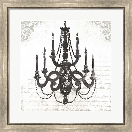 Framed Black Chandelier I Print