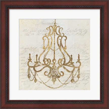 Framed Golden Chandelier I Print