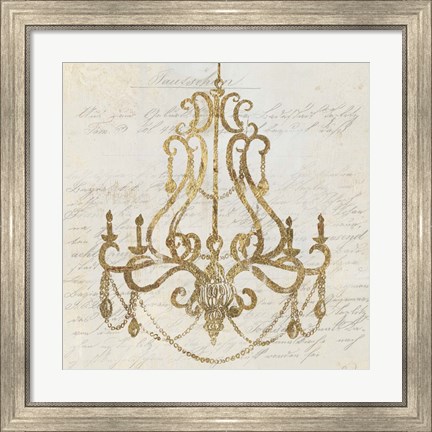 Framed Golden Chandelier I Print