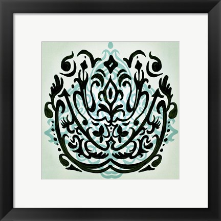 Framed Ornamental Navy Pattern I Print