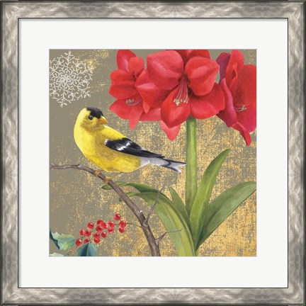 Framed Winter Birds Goldfinch Collage Print