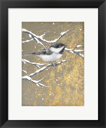 Framed Winter Birds Chicadee Neutral Print