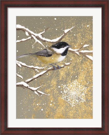Framed Winter Birds Chickadee Color Print