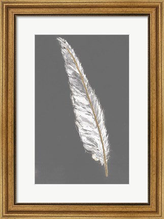 Framed Gold Feathers VI on Grey Print