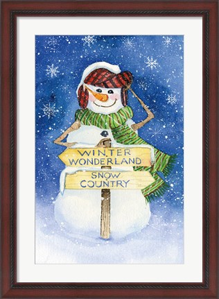 Framed Snowman Saying III on Blue Print