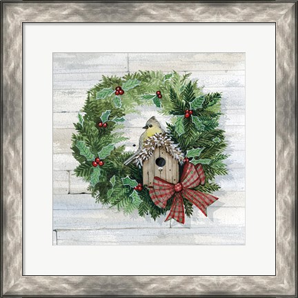 Framed Holiday Wreath III on Wood Print