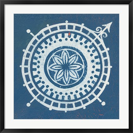 Framed Indigo Gild Compass Rose III Print