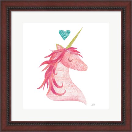 Framed Unicorn Magic II Heart Sq Pink Print