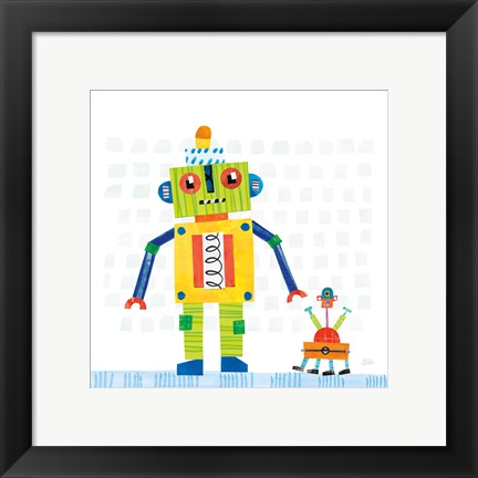 Framed Robot Party IV on Square Toys Print