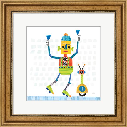 Framed Robot Party I on Square Toys Print