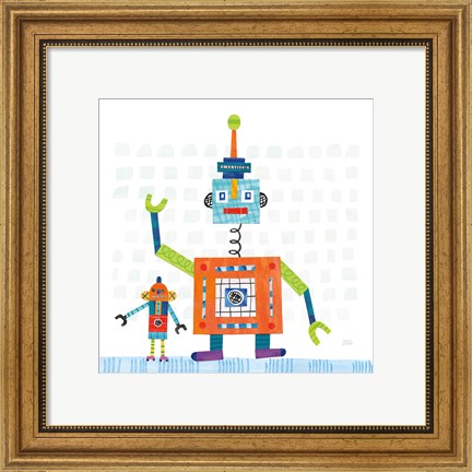 Framed Robot Party III on Square Toys Print