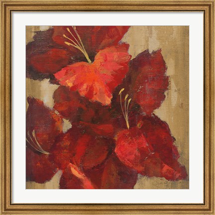 Framed Vivid Red Gladiola on Gold Crop Print