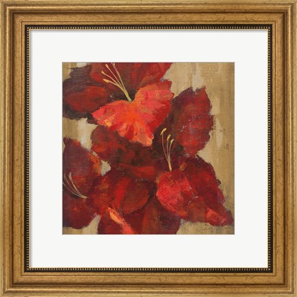 Framed Vivid Red Gladiola on Gold Crop Print