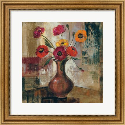 Framed Poppies in a Copper Vase II Print