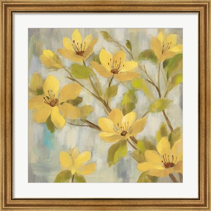 Framed Golden Bloom I Neutral Print