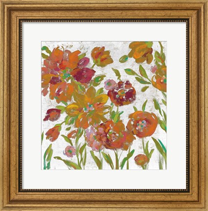 Framed July Garden Trio III on White Print