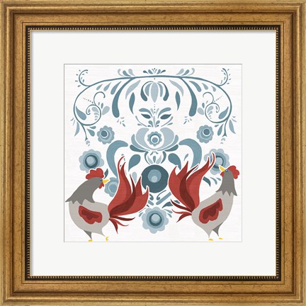 Framed Americana Roosters I Print