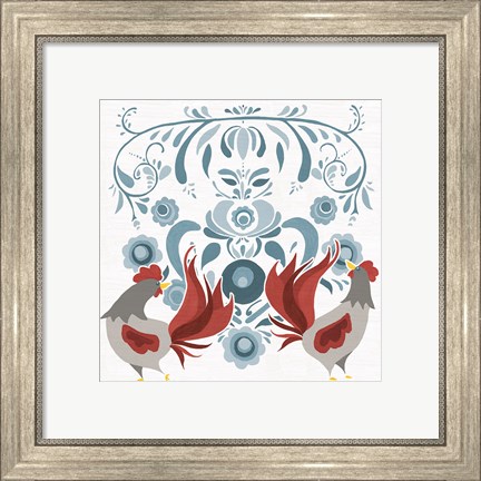 Framed Americana Roosters I Print