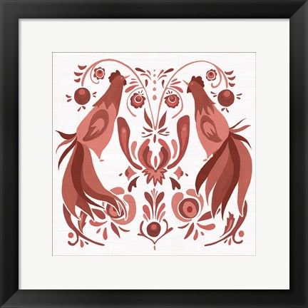 Framed Americana Roosters III Red Print