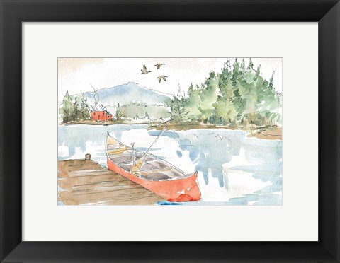 Framed Lakehouse I Red Print