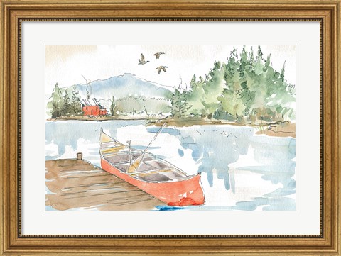 Framed Lakehouse I Red Print