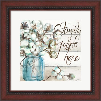 Framed Cotton Boll Mason Jar I Family Print