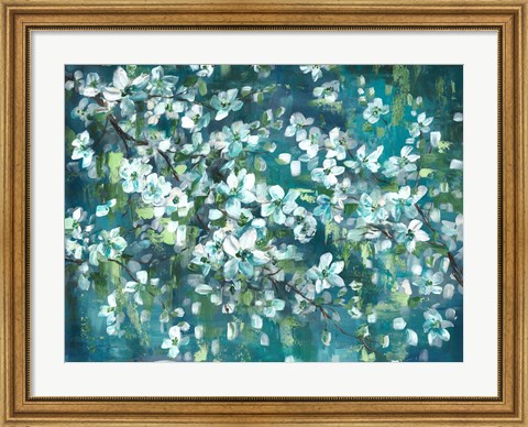 Framed Teal Blossoms Landscape Print